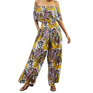 Bel Kazan Women's Small Jumpsuit Wide Leg Floral Print‎ Off Shoulder Multicolor